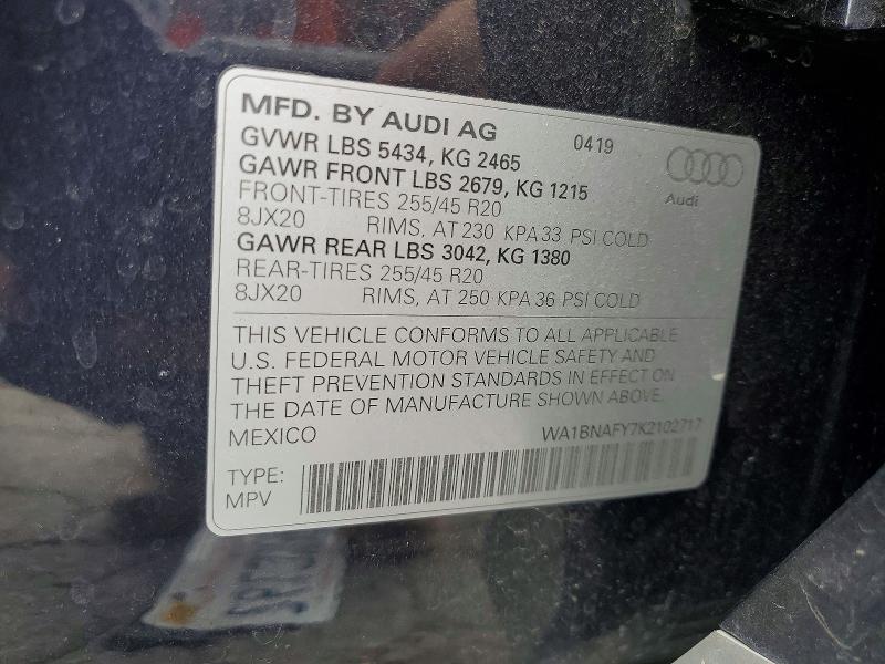 54884056 :رقم المزاد ، WA1BNAFY7K2102717 vin ، 2019 Audi Q5 مزاد بيع