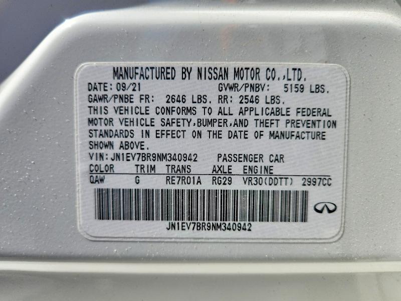 2022 Infiniti Q50 მანქანა იყიდება აუქციონზე, vin: JN1EV7BR9NM340942, აუქციონის ნომერი: 52905916