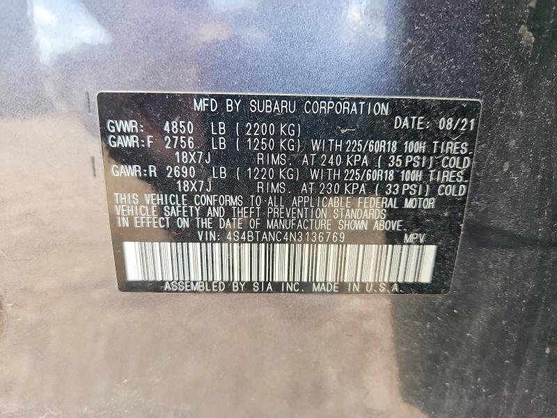 Aukcja sprzedaży 2022 Subaru Outback, vin: 4S4BTANC4N3136769, numer aukcji: 55067936