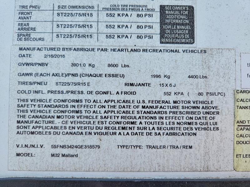 Продажа на аукционе авто 2016 Heartland Rv Mallard North Trail & Wilderness, vin: 5SFNB3424GE318579, номер лота: 52232666