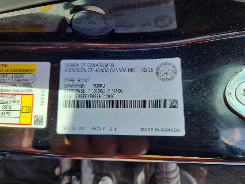 53790996 :رقم المزاد ، 2HGFE4F89SH012826 vin ، 2025 Honda Civic مزاد بيع