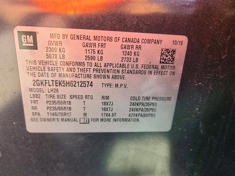Продаж на аукціоні авто 2017 Gmc Terrain, vin: 2GKFLTEK5H6212574, номер лоту: 52073996