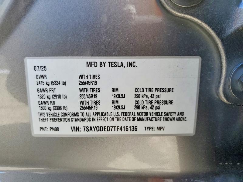 Продажа на аукционе авто 2026 Tesla Model Y, vin: 7SAYGDED7TF416136, номер лота: 53051006
