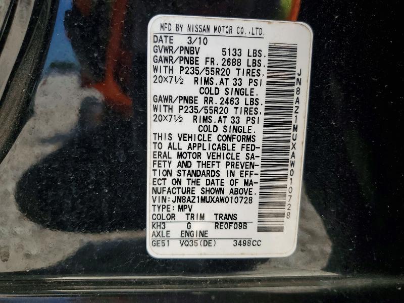 Aukcja sprzedaży 2010 Nissan Murano, vin: JN8AZ1MUXAW010728, numer aukcji: 54308646