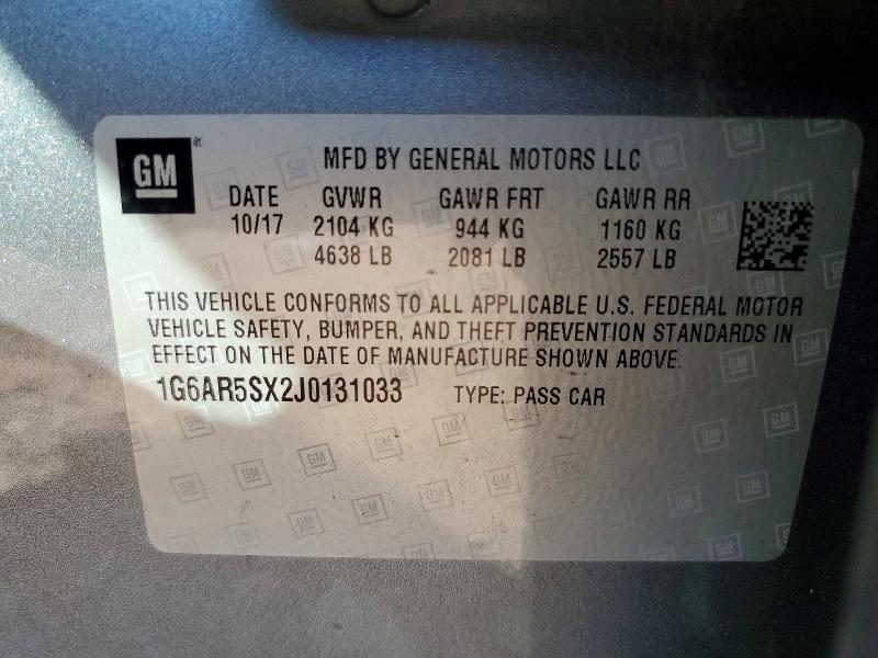2018 Cadillac Cts მანქანა იყიდება აუქციონზე, vin: 1G6AR5SX2J0131033, აუქციონის ნომერი: 55162436
