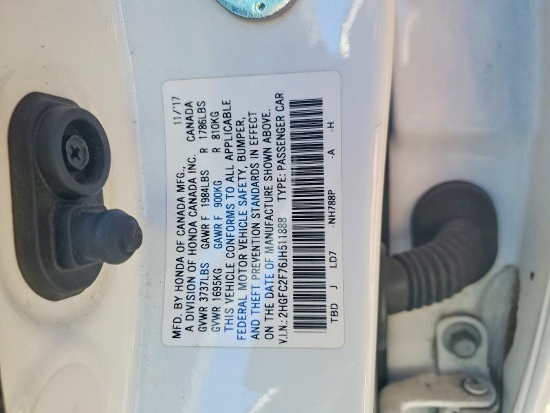 Продажа на аукционе авто 2018 Honda Civc, vin: 2HGFC2F76JH511888, номер лота: 55609596