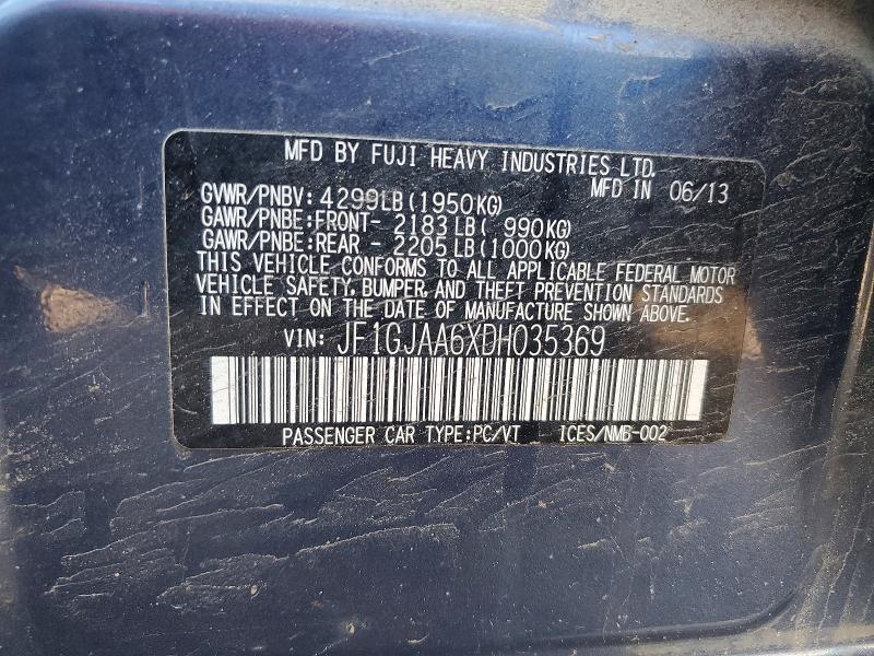 Auction sale of the 2013 Subaru Impreza, vin: JF1GJAA6XDH035369, lot number: 53587316