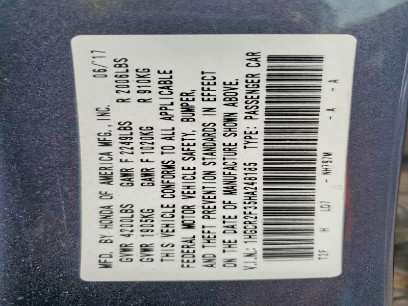 2017 Honda Accord მანქანა იყიდება აუქციონზე, vin: 1HGCR2F35HA248185, აუქციონის ნომერი: 55282546