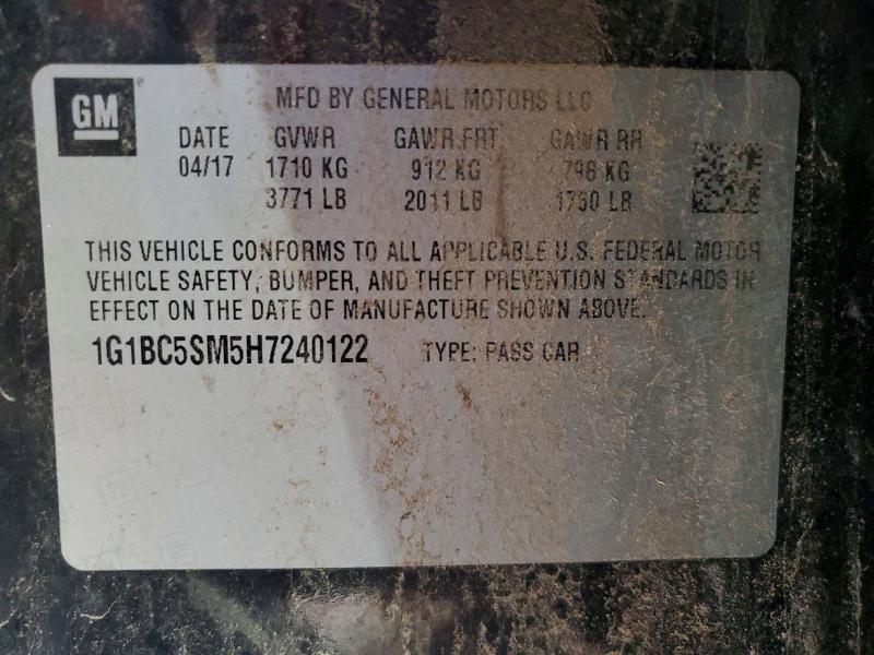 54302296 :رقم المزاد ، 1G1BC5SM5H7240122 vin ، 2017 Chevrolet Cruze مزاد بيع