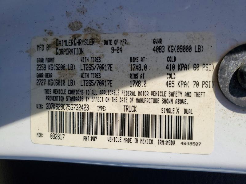 Aukcja sprzedaży 2005 Dodge Ram 2500, vin: 3D7KS28C75G732423, numer aukcji: 54951996