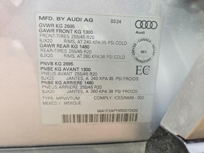 51450146 :رقم المزاد ، WA1F2AFYXR2072438 vin ، 2024 Audi Q5 Technik 55 2.0 Tfsi E 4dr Awd مزاد بيع