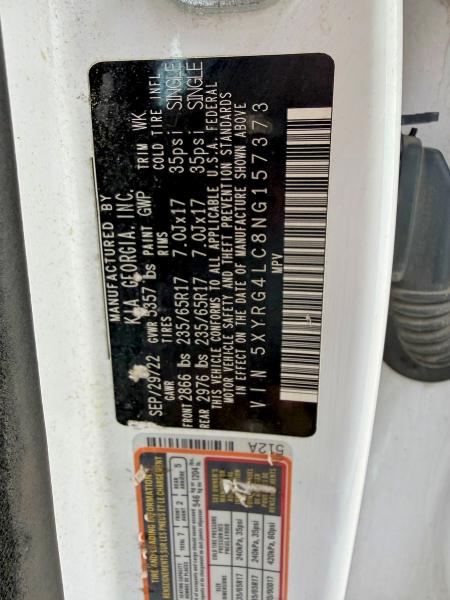 2022 Kia Sorento მანქანა იყიდება აუქციონზე, vin: 5XYRG4LC8NG157373, აუქციონის ნომერი: 55645126