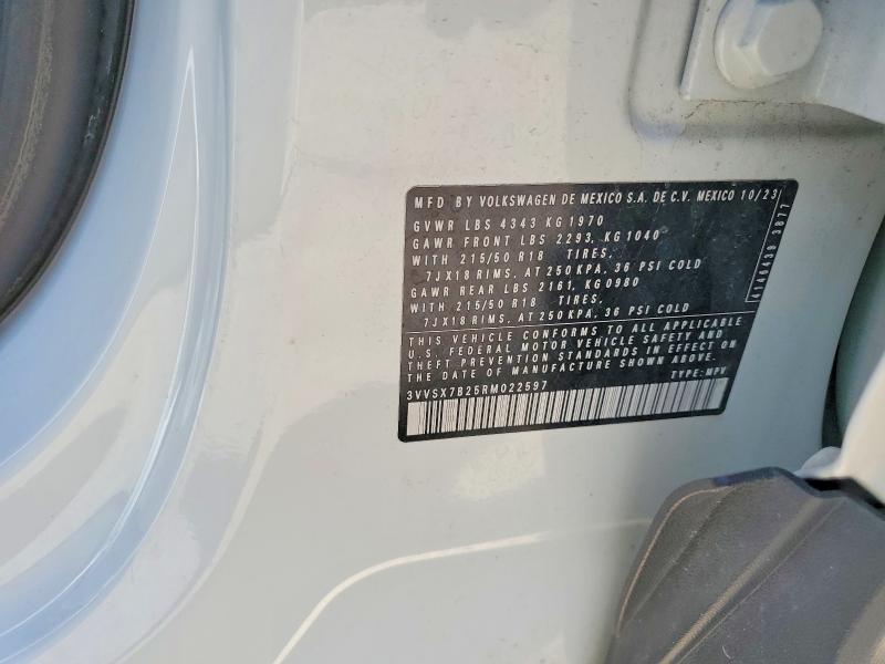 Aukcja sprzedaży 2024 Volkswagen Taos, vin: 3VVSX7B25RM022597, numer aukcji: 53787646