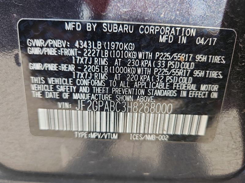 Продаж на аукціоні авто 2017 Subaru Crosstrek, vin: JF2GPABC3H8268000, номер лоту: 53342466
