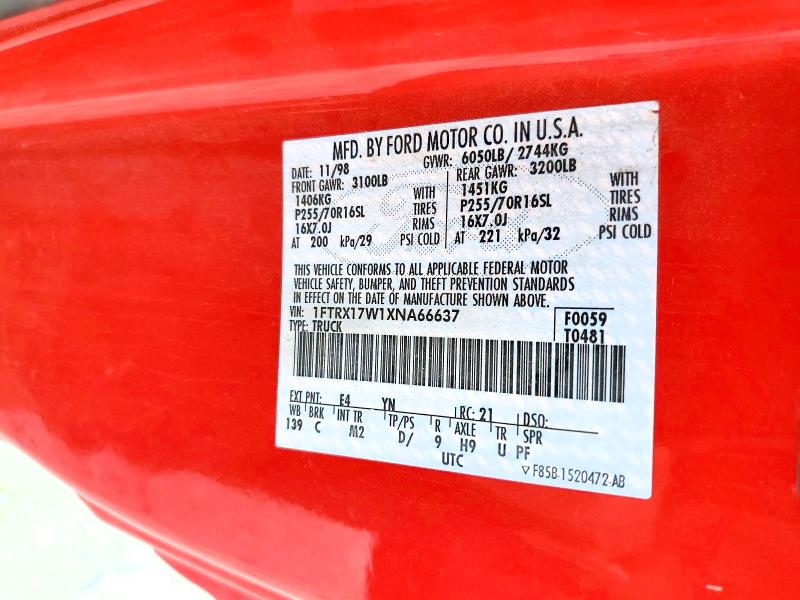Продажа на аукционе авто 1999 Ford F150, vin: 1FTRX17W1XNA66637, номер лота: 55195436