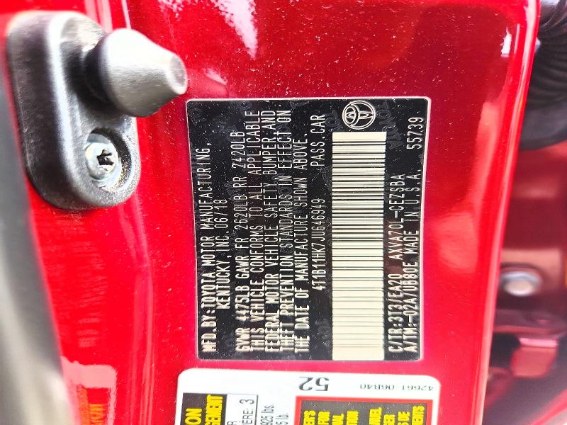 Auction sale of the 2018 Toyota Camry, vin: 4T1B11HK7JU646949, lot number: 55360486