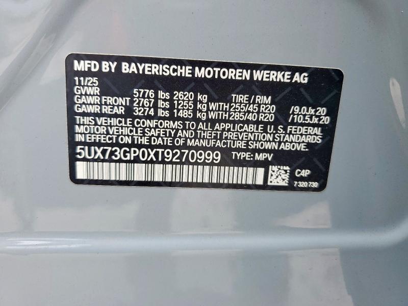 2026 Bmw X3 მანქანა იყიდება აუქციონზე, vin: 5UX73GP0XT9270999, აუქციონის ნომერი: 52412586