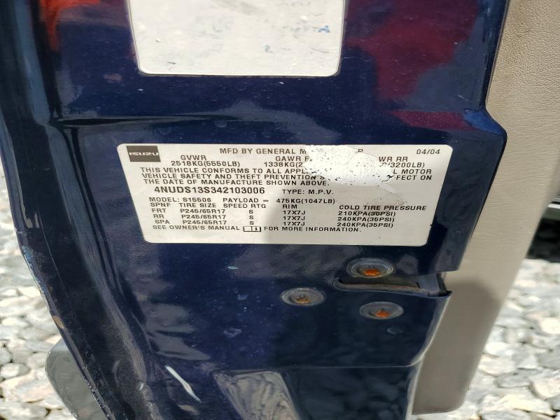 2004 Isuzu Ascender მანქანა იყიდება აუქციონზე, vin: 4NUDS13S342103006, აუქციონის ნომერი: 53429496