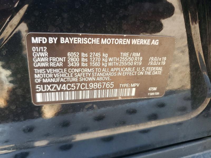 Aukcja sprzedaży 2012 Bmw X5, vin: 5UXZV4C57CL986765, numer aukcji: 52346956