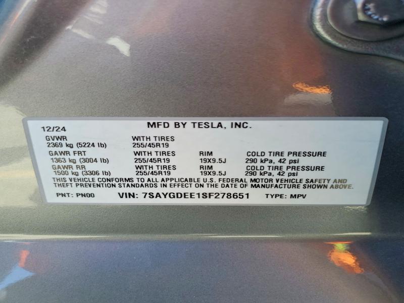 Продажа на аукционе авто 2025 Tesla Model Y, vin: 7SAYGDEE1SF278651, номер лота: 52910986