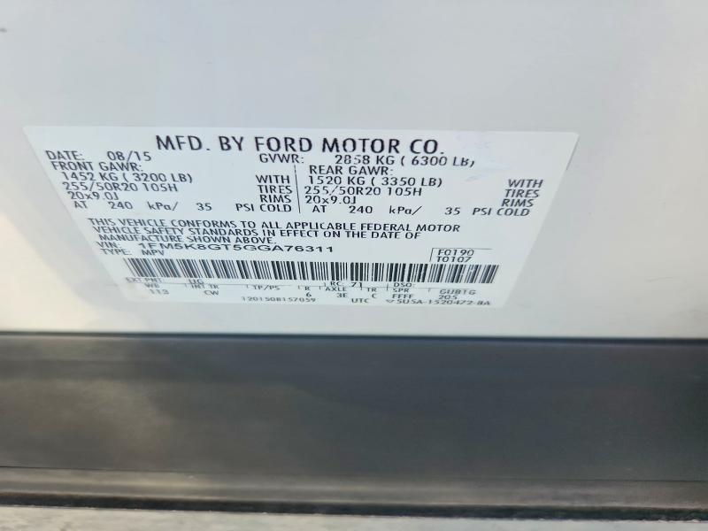 Aukcja sprzedaży 2016 Ford Explorer, vin: 1FM5K8GT5GGA76311, numer aukcji: 53587916