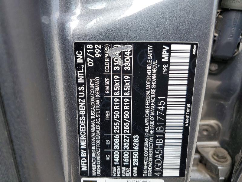 55177306 :رقم المزاد ، 4JGDA5HB1JB177451 vin ، 2018 Mercedes-benz Gle مزاد بيع