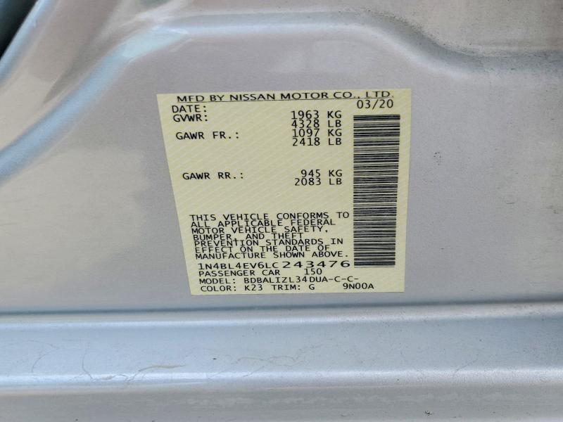 Aukcja sprzedaży 2020 Nissan Altima, vin: 1N4BL4EV6LC243476, numer aukcji: 54451306