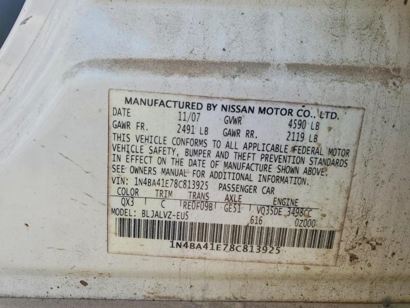 2008 Nissan Maxima მანქანა იყიდება აუქციონზე, vin: 1N4BA41E78C813925, აუქციონის ნომერი: 52092326