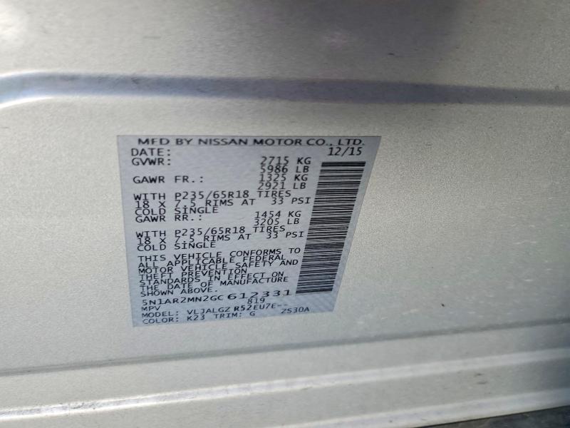 Aukcja sprzedaży 2016 Nissan Pathfinder, vin: 5N1AR2MN2GC612331, numer aukcji: 53138796