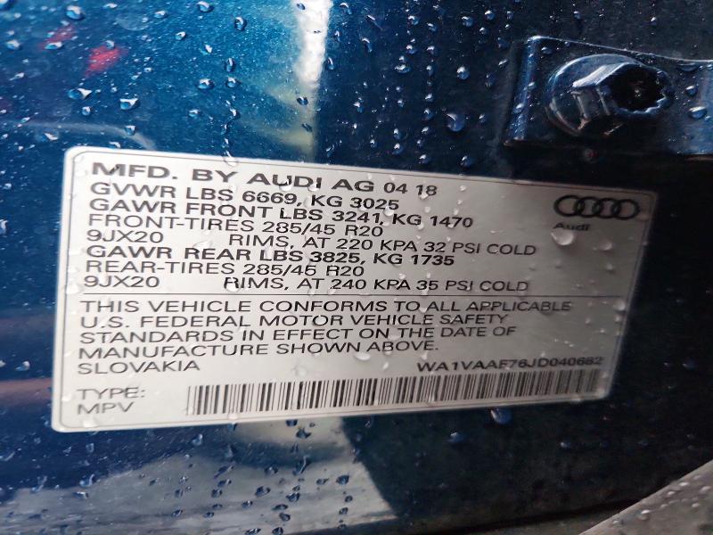2018 Audi Q7 მანქანა იყიდება აუქციონზე, vin: WA1VAAF76JD040682, აუქციონის ნომერი: 53669306