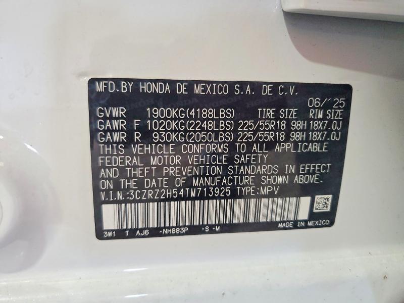 54401686 :رقم المزاد ، 3CZRZ2H54TM713925 vin ، 2026 Honda Hr-v مزاد بيع