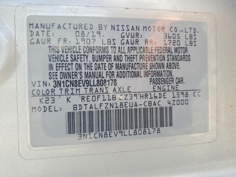 2020 Nissan Versa მანქანა იყიდება აუქციონზე, vin: 3N1CN8EV9LL808178, აუქციონის ნომერი: 54955076