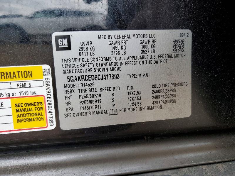 2012 Buick Enclave მანქანა იყიდება აუქციონზე, vin: 5GAKRCED8CJ417393, აუქციონის ნომერი: 53501756