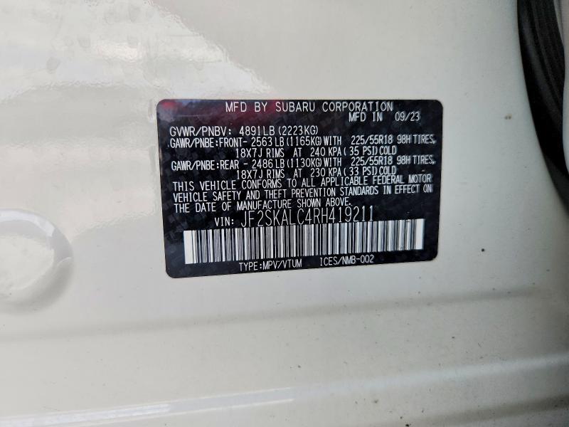 2024 Subaru Forester მანქანა იყიდება აუქციონზე, vin: JF2SKALC4RH419211, აუქციონის ნომერი: 52908846