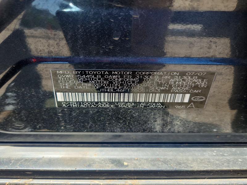 Aukcja sprzedaży 2007 Lexus Ls, vin: JTHBL46F175051053, numer aukcji: 53795056