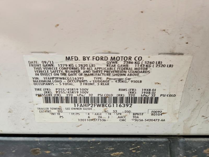 Продаж на аукціоні авто 2012 Ford Taurus, vin: 1FAHP2FW8CG116392, номер лоту: 52313906