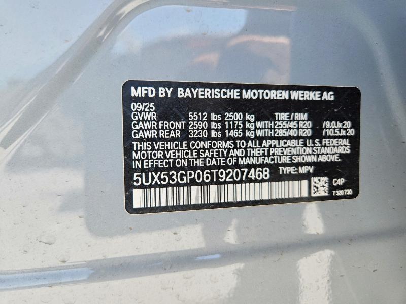 Aukcja sprzedaży 2026 Bmw X3, vin: 5UX53GP06T9207468, numer aukcji: 52076826