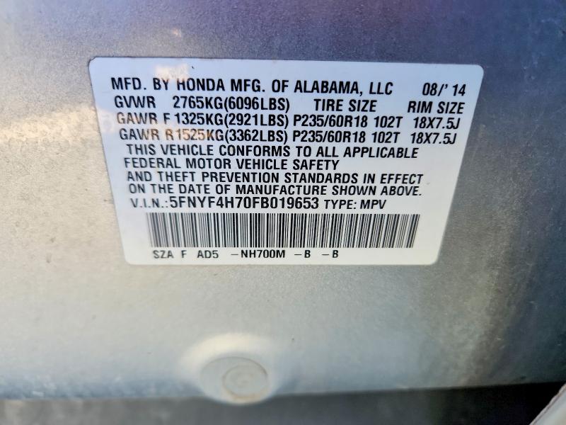 Продаж на аукціоні авто 2015 Honda Pilot, vin: 5FNYF4H70FB019653, номер лоту: 53382546