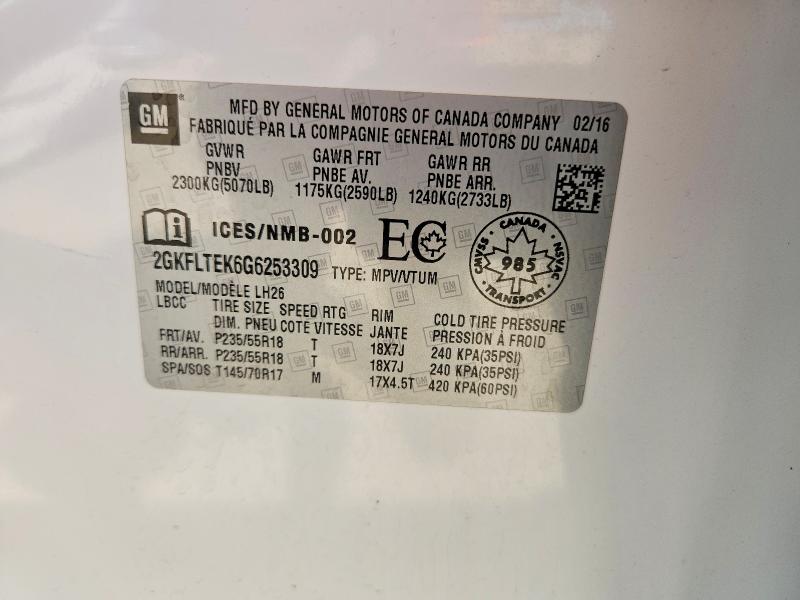 Auction sale of the 2016 Gmc Terrain, vin: 2GKFLTEK6G6253309, lot number: 53244446