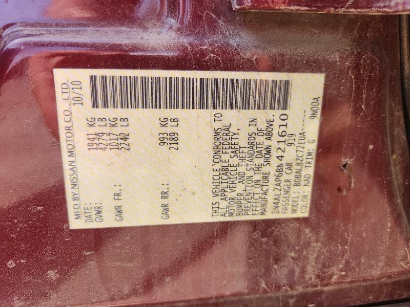 2011 Nissan Altima მანქანა იყიდება აუქციონზე, vin: 1N4AL2AP6BN421610, აუქციონის ნომერი: 53473576