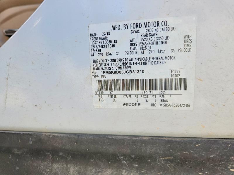 2018 Ford Explorer მანქანა იყიდება აუქციონზე, vin: 1FM5K8D83JGB81310, აუქციონის ნომერი: 53336086