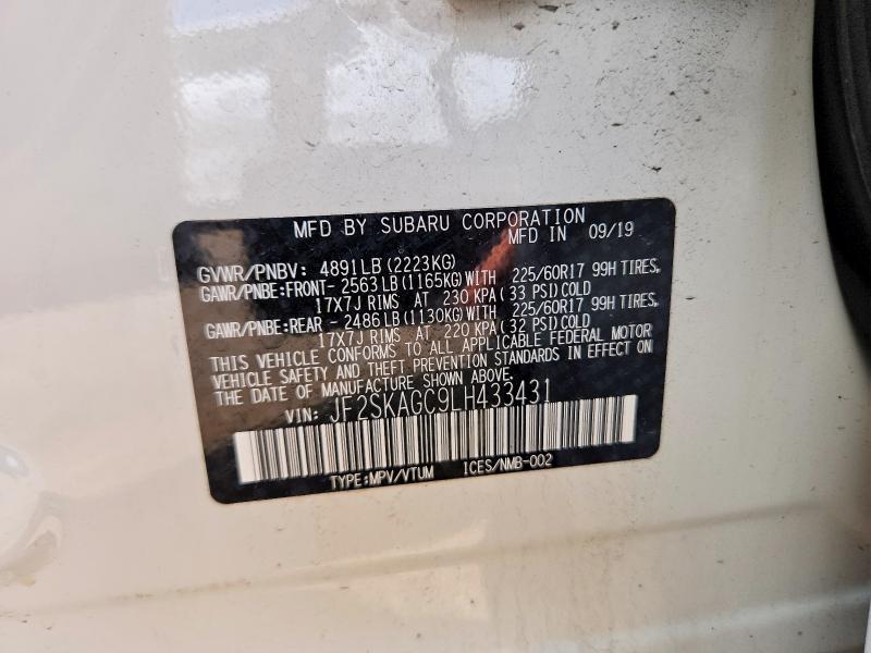 Продажа на аукционе авто 2020 Subaru Forester, vin: JF2SKAGC9LH433431, номер лота: 54091246