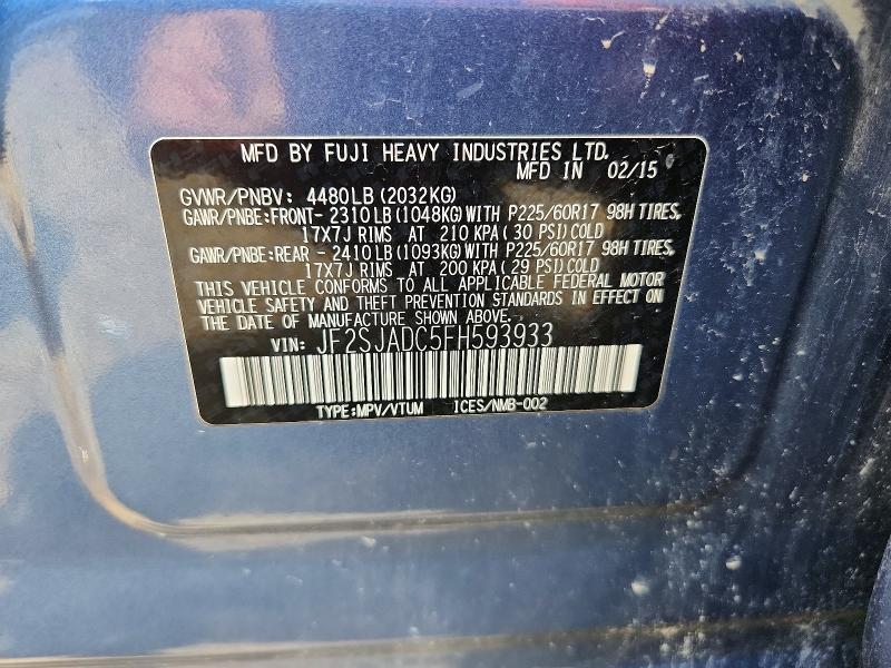 Продажа на аукционе авто 2015 Subaru Forester, vin: JF2SJADC5FH593933, номер лота: 54706176