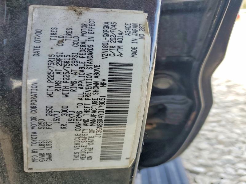 2000 Toyota 4runner მანქანა იყიდება აუქციონზე, vin: JT3GN86R4Y0179051, აუქციონის ნომერი: 52355526