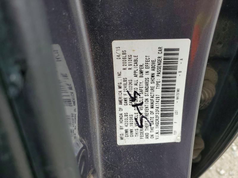 2015 Honda Accord მანქანა იყიდება აუქციონზე, vin: 1HGCR2F30FA174297, აუქციონის ნომერი: 54896396