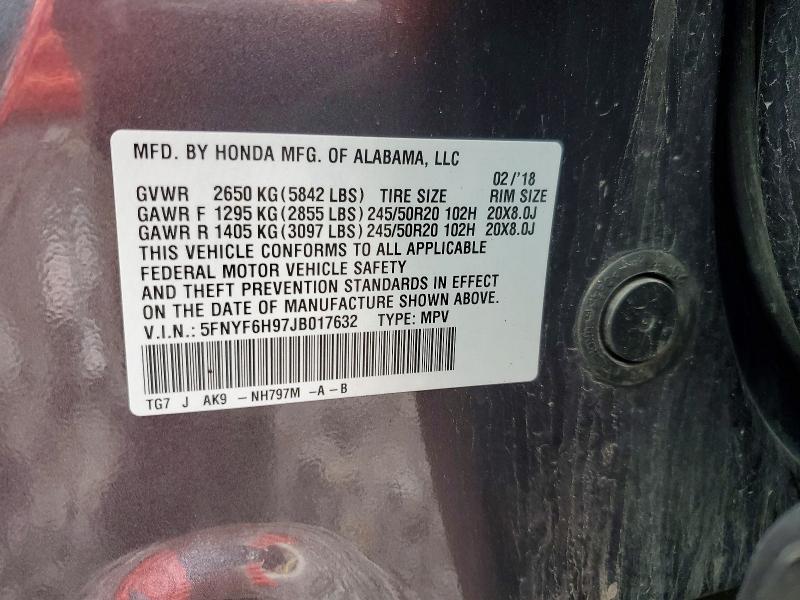 52128546 :رقم المزاد ، 5FNYF6H97JB017632 vin ، 2018 Honda Pilot مزاد بيع