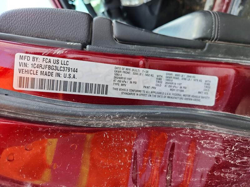 2020 Jeep Grand Cherokee მანქანა იყიდება აუქციონზე, vin: 1C4RJFBG3LC379144, აუქციონის ნომერი: 52146806