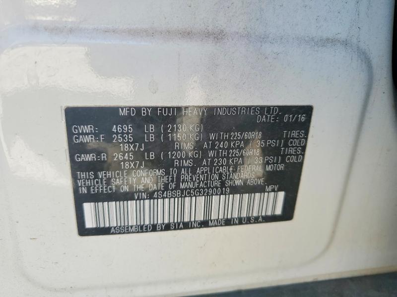 53285446 :رقم المزاد ، 4S4BSBJC5G3290019 vin ، 2016 Subaru Outback مزاد بيع