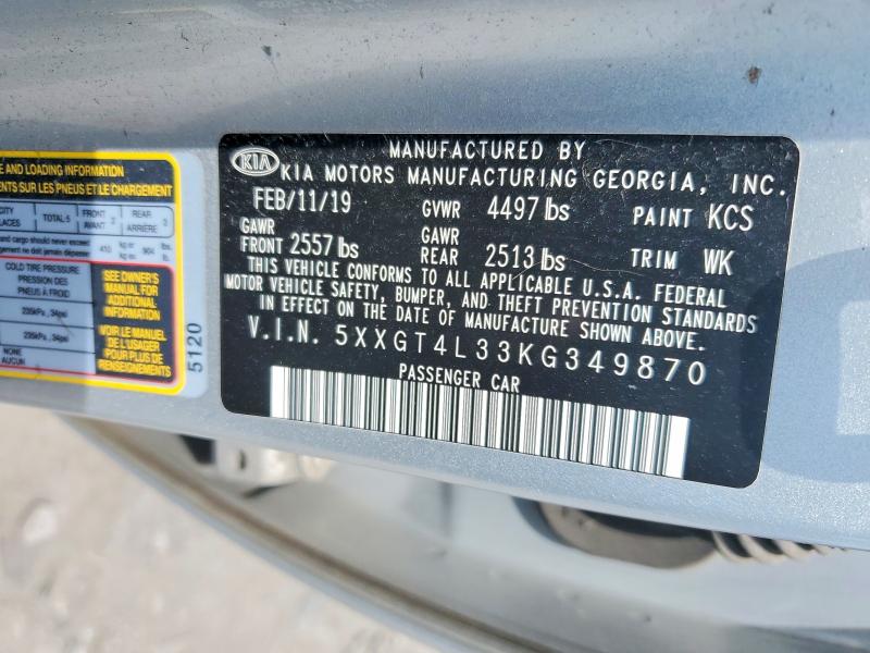 2019 Kia Optima მანქანა იყიდება აუქციონზე, vin: 5XXGT4L33KG349870, აუქციონის ნომერი: 54404206