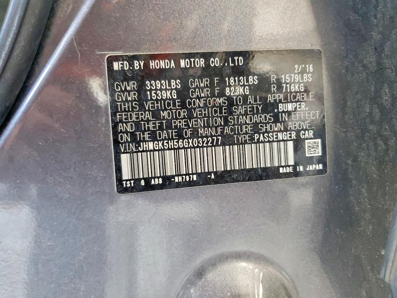 53949306 :رقم المزاد ، JHMGK5H56GX032277 vin ، 2016 Honda Fit مزاد بيع